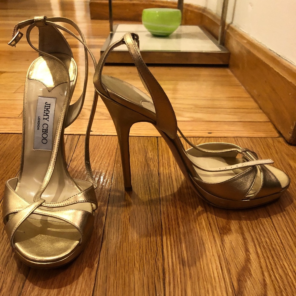 Jimmy Choo Strappy Gold Heel